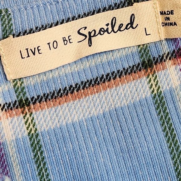 Live to Be Spoiled Midi Dress Empire Waist Ruched Top Blue Plaid Junior's Large - Picture 6 of 11